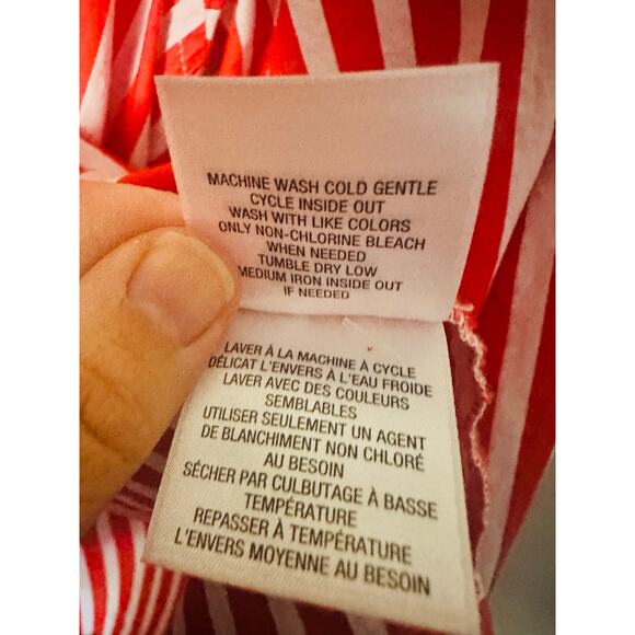 FAVORITE DAUGHTER Red White Stripe Pattern Front Button Open Hem Shirt sz Large - Picture 13 of 13